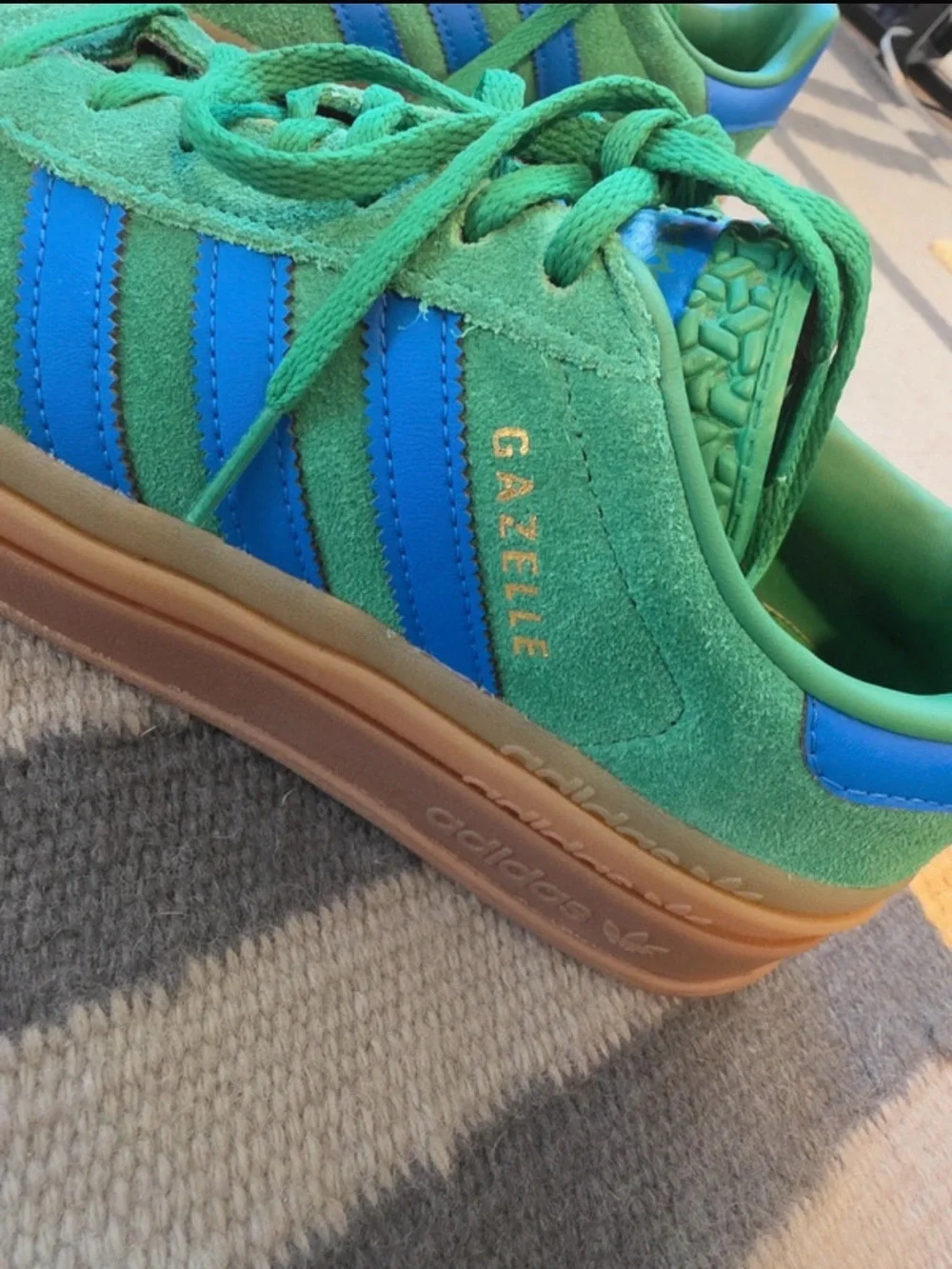 adidas Gazelle Green Suede Sneakers with Blue Stripes - Picture 1 of 4